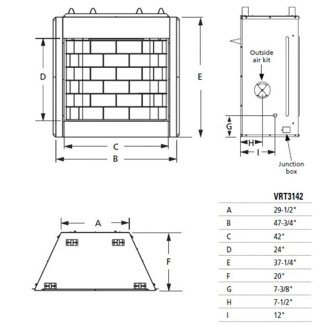 Superior 42" Firebox, 24" Tall Opening, Back Bay Brown Fiber Liners - VRT3142F