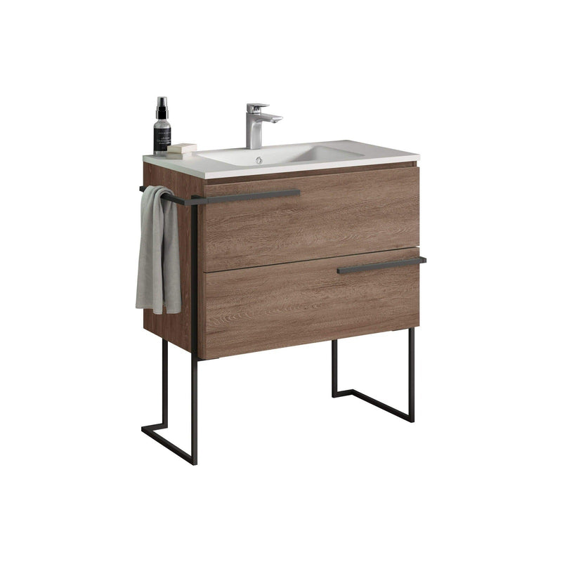 Lucena Bath Scala 32" Floating Vanity with Legs and Towel Bar in Abedul, White or Tera.