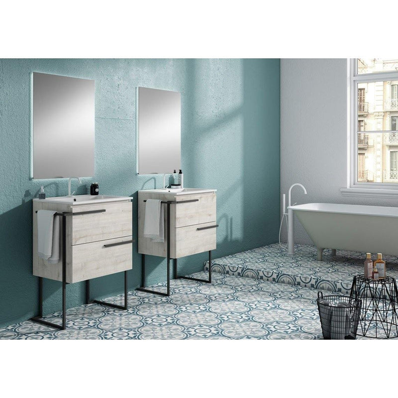 Lucena Bath Scala 24" Single Sink Vanity with Legs and Towel Bar in Abedul, White or Tera.