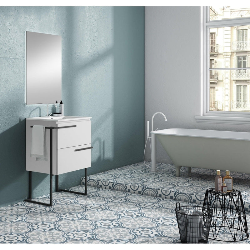 Lucena Bath Scala 24" Single Sink Vanity with Legs and Towel Bar in Abedul, White or Tera.