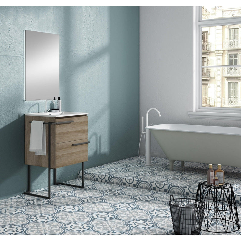 Lucena Bath Scala 32" Floating Vanity with Legs and Towel Bar in Abedul, White or Tera.