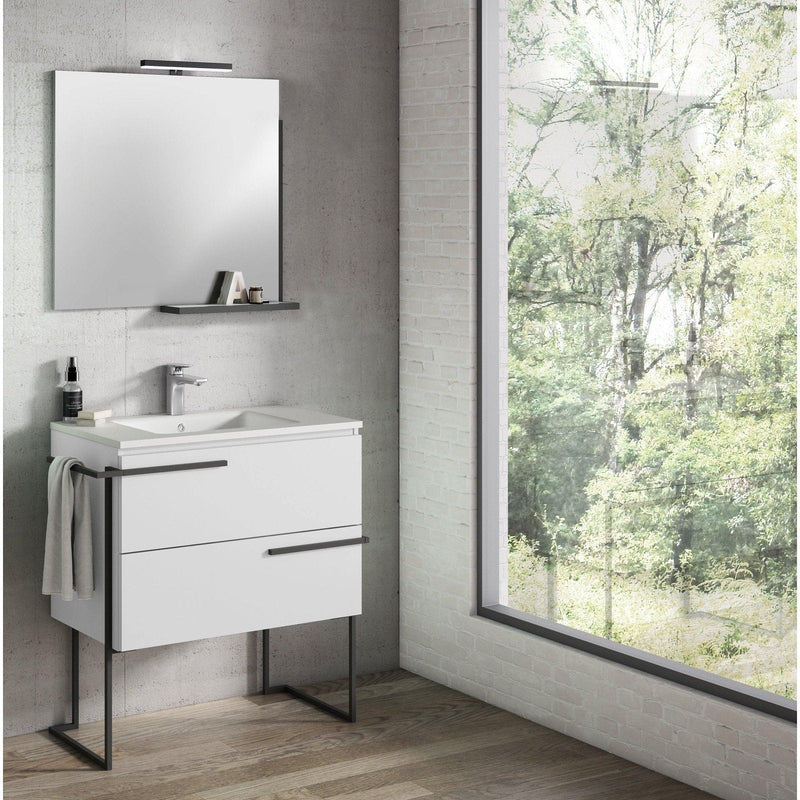 Lucena Bath Scala 32" Floating Vanity with Legs and Towel Bar in Abedul, White or Tera.