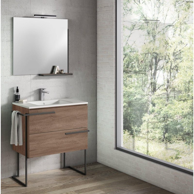 Lucena Bath Scala 32" Floating Vanity with Legs and Towel Bar in Abedul, White or Tera.