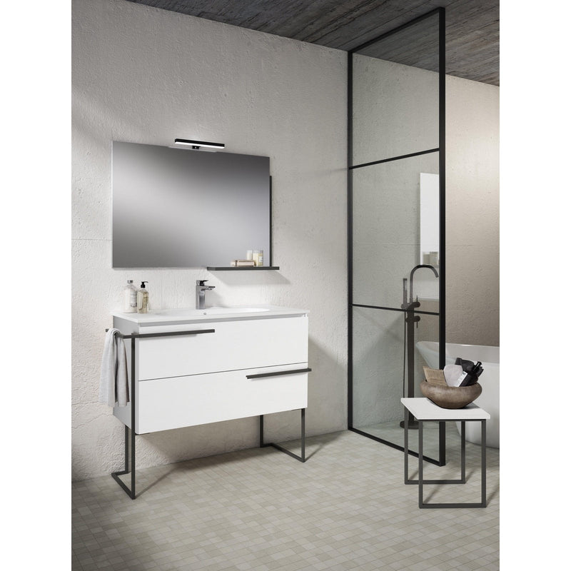 Lucena Bath Scala 32" Floating Vanity with Legs and Towel Bar in Abedul, White or Tera.