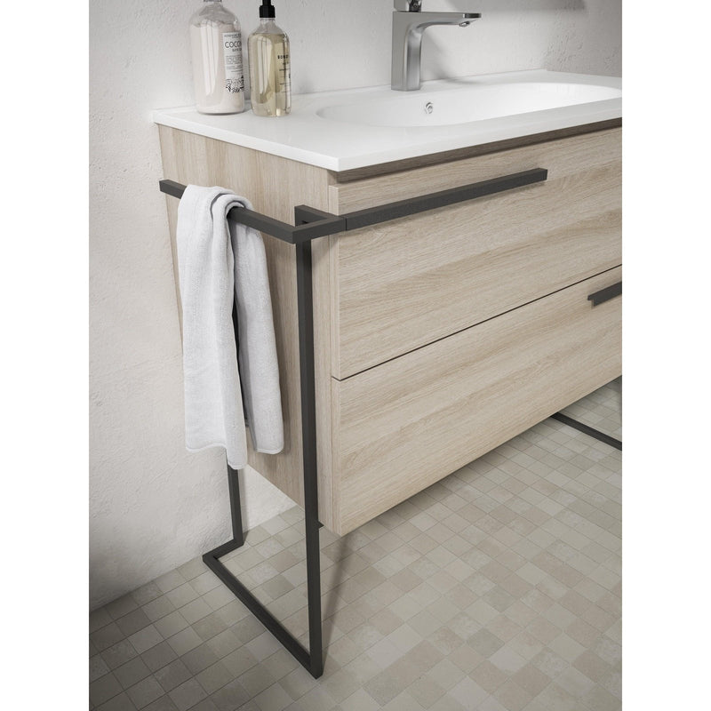 Lucena Bath Scala 24" Single Sink Vanity with Legs and Towel Bar in Abedul, White or Tera.