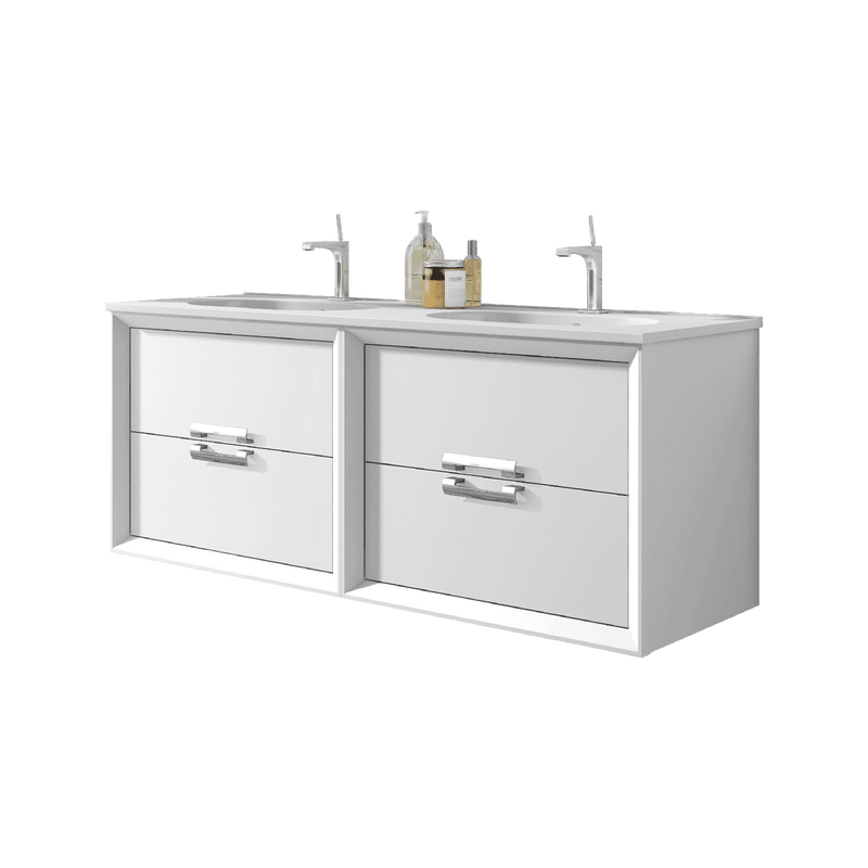 Lucena Bath 48" Décor Tirador Double Floating Vanity in White, Black, Gray or White and Silver.