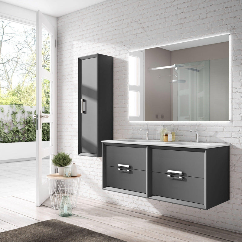 Lucena Bath 48" Décor Tirador Double Floating Vanity in White, Black, Gray or White and Silver.