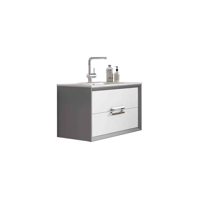 Lucena Bath 32" Décor Tirador Floating Vanity in White, Black, Gray or White and Silver.