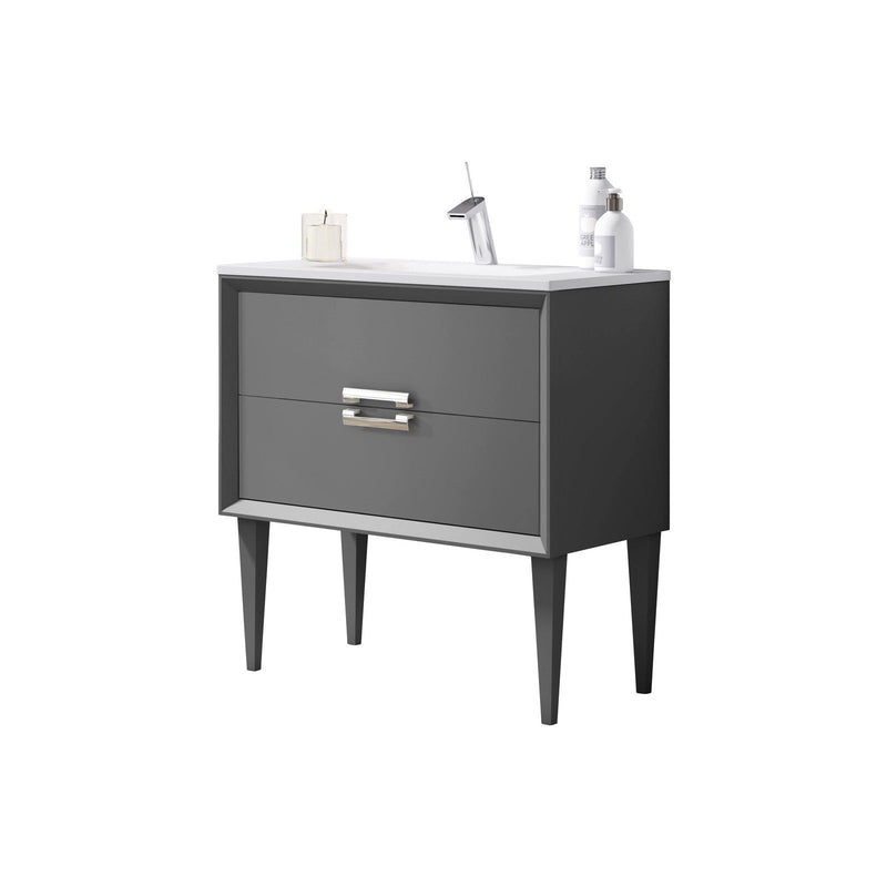 Lucena Bath 40" Décor Tirador Freestanding Vanity in Whit / Black / Grey