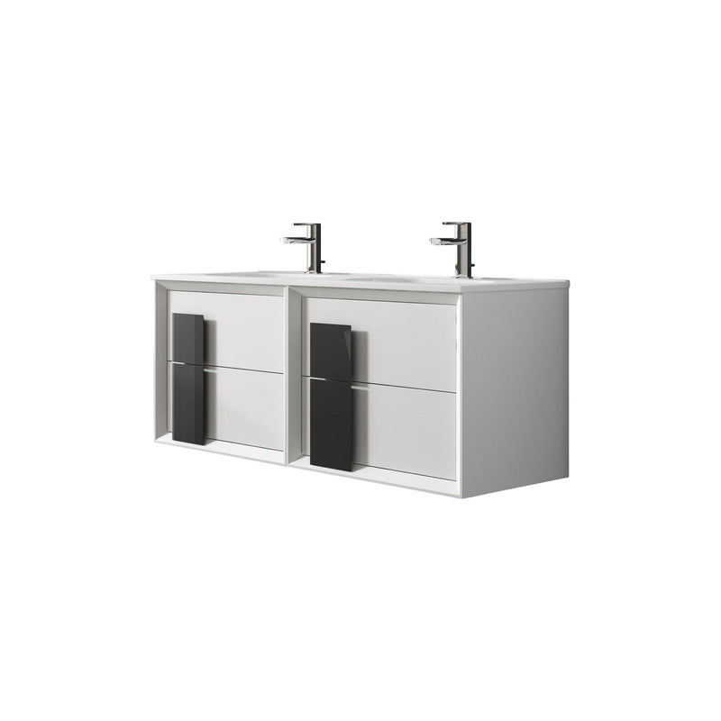 Lucena Bath 64" Décor Cristal Double Floating Vanity in White / Black / Grey