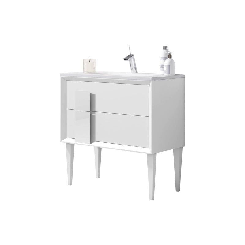 Lucena Bath 40" Décor Cristal Freestanding Vanity in White / Black / Grey and glass handle