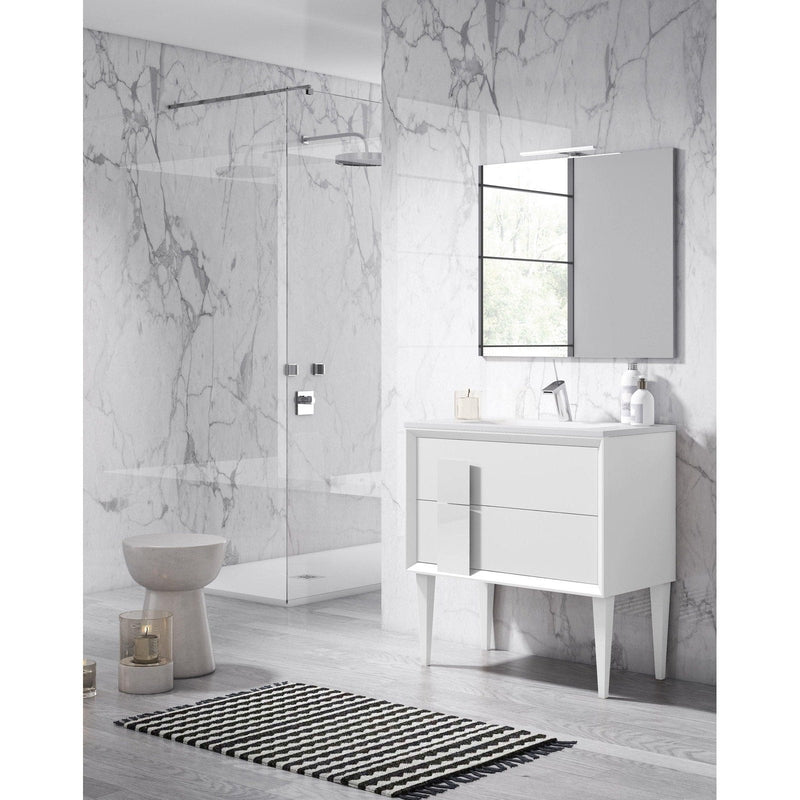 Lucena Bath Décor Cristal 24" Freestanding Bathroom Vanity in White/Black or Grey and glass handle