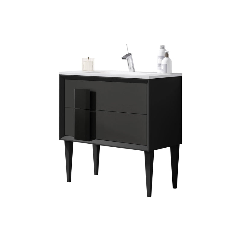 Lucena Bath 40" Décor Cristal Freestanding Vanity in White / Black / Grey and glass handle