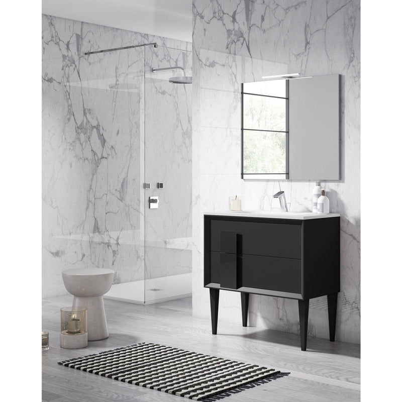 Lucena Bath Décor Cristal 24" Freestanding Bathroom Vanity in White/Black or Grey and glass handle