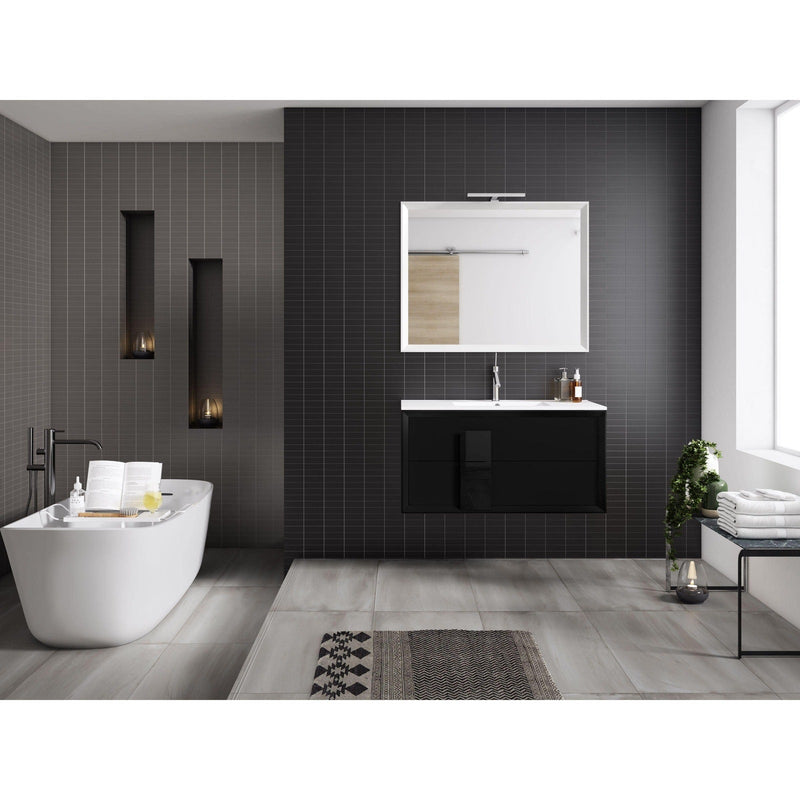 Lucena Bath Décor Cristal 24" Floating Bathroom Vanity in White, Black, Grey, White and Black, White and Grey or Black and Grey