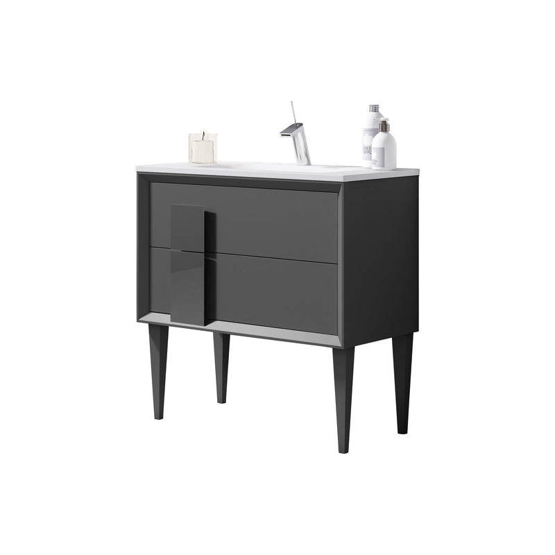 Lucena Bath 40" Décor Cristal Freestanding Vanity in White / Black / Grey and glass handle