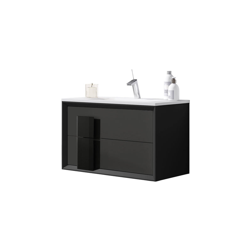 Lucena Bath Décor Cristal 24" Floating Bathroom Vanity in White, Black, Grey, White and Black, White and Grey or Black and Grey