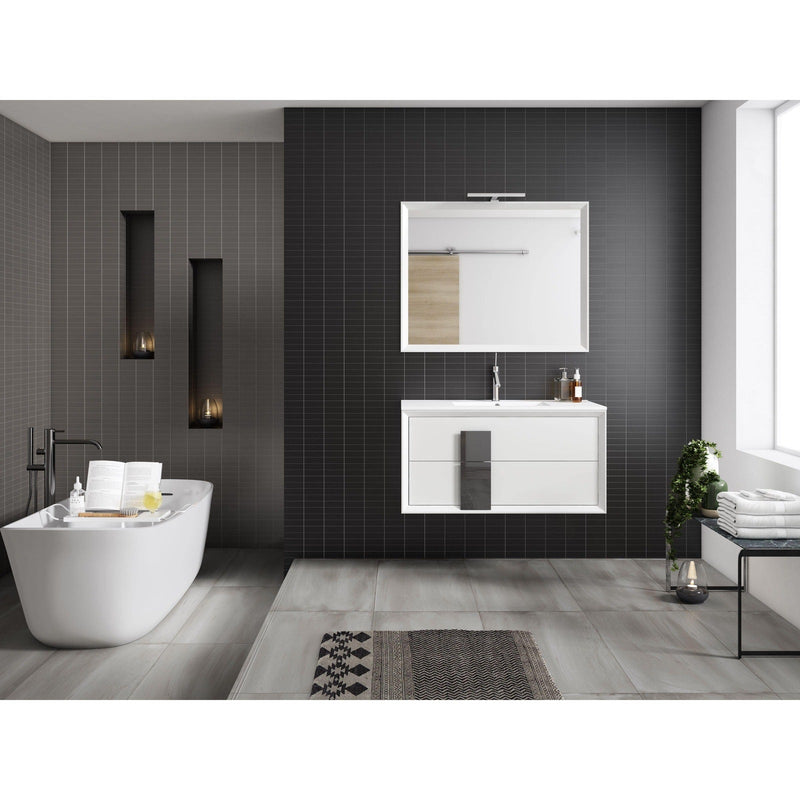 Lucena Bath Décor Cristal 24" Floating Bathroom Vanity in White, Black, Grey, White and Black, White and Grey or Black and Grey