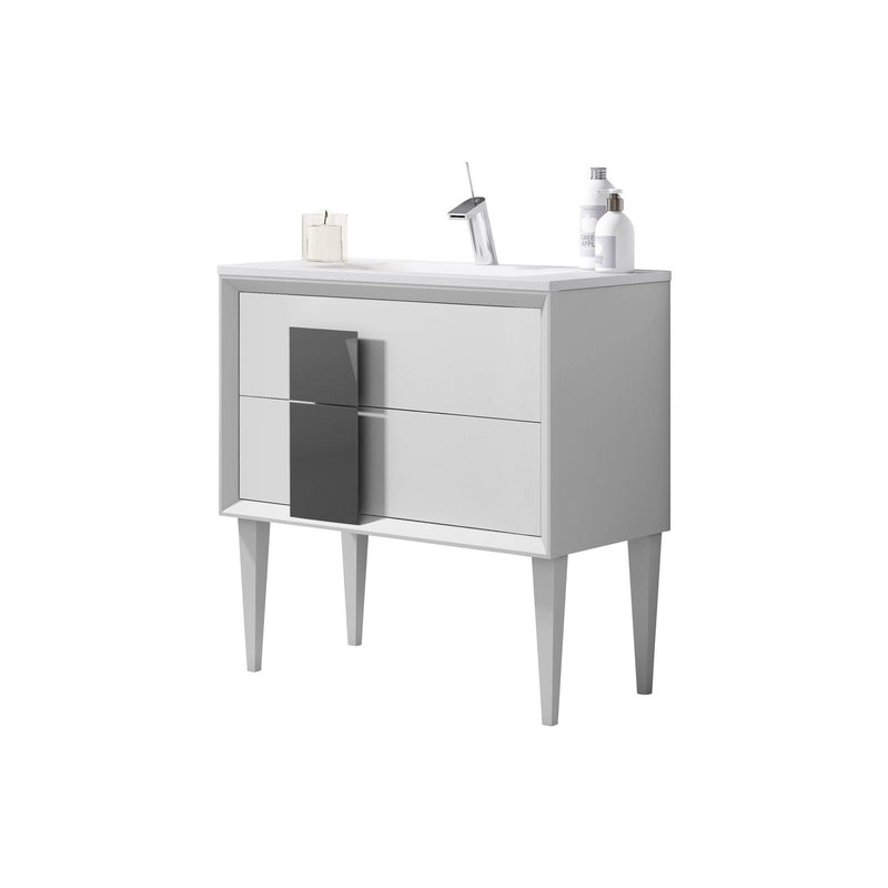 Lucena Bath Décor Cristal 24" Freestanding Bathroom Vanity in White/Black or Grey and glass handle