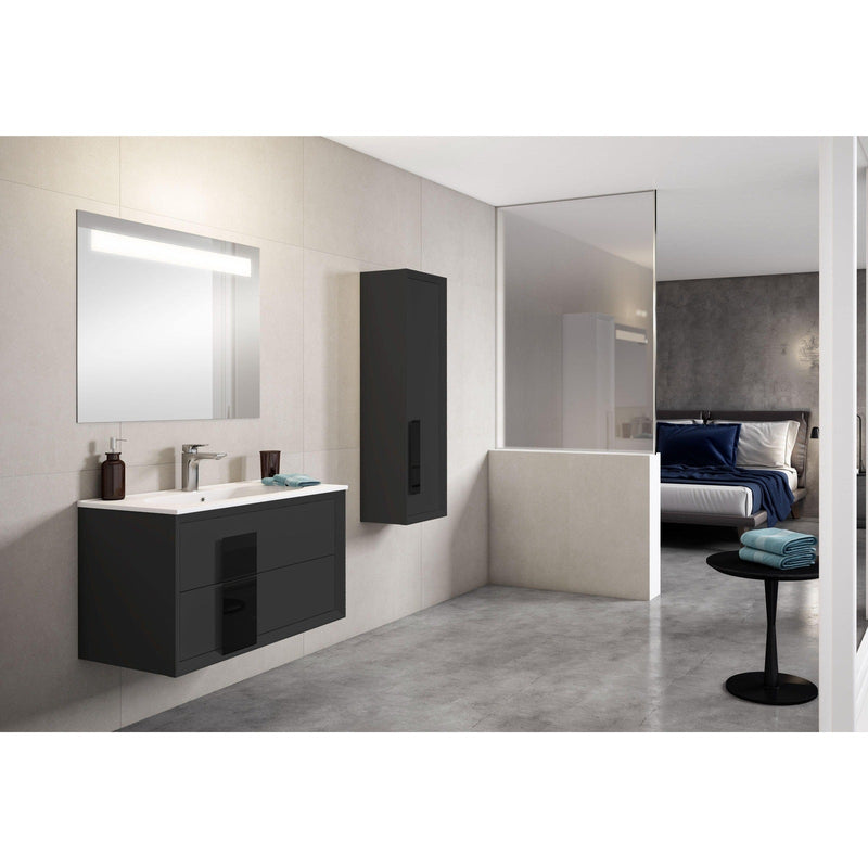 Lucena Bath 64" Décor Cristal Double Floating Vanity in White / Black / Grey