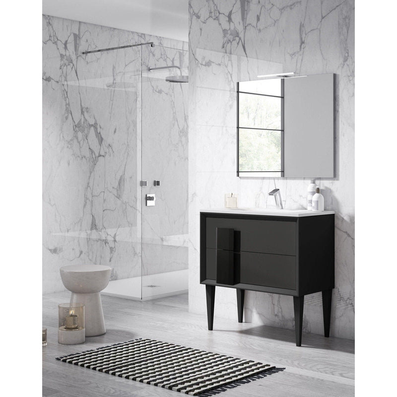 Lucena Bath Décor Cristal 24" Freestanding Bathroom Vanity in White/Black or Grey and glass handle