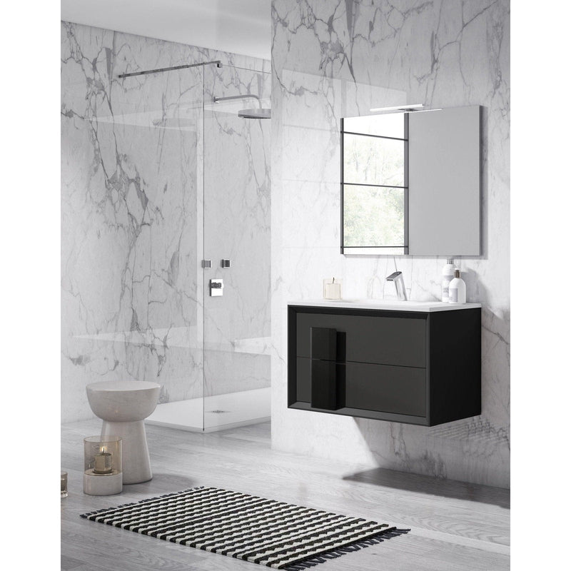 Lucena Bath 64" Décor Cristal Double Floating Vanity in White / Black / Grey