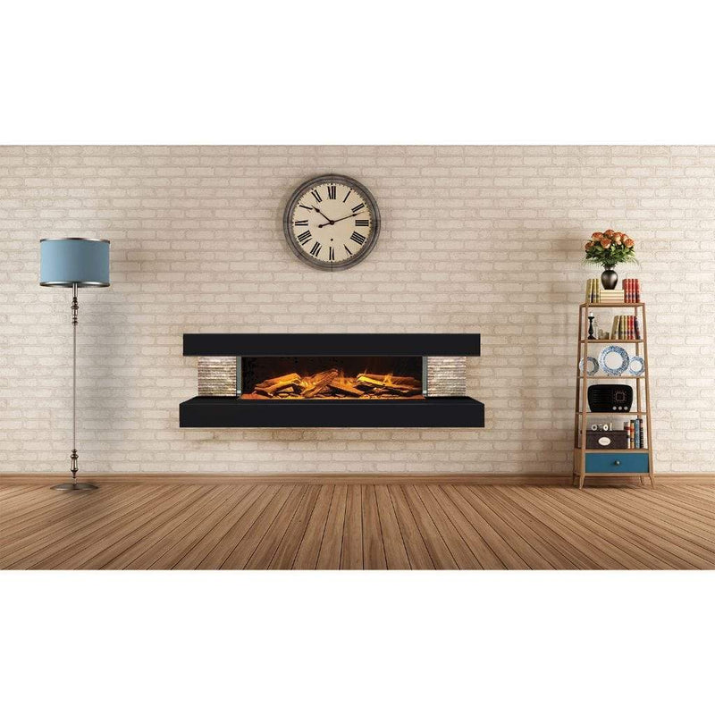 European Home 60" 3-Sided Compton 1000 Wall Mount Built-In Electric Fireplace Suite - EV-FP-COMPT-60-BLK