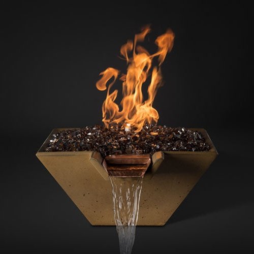 Slick Rock Concrete 29” Cascade Square Fire on Glass + Copper Spillway with Match Ignition - KCC29SPSCCMNG