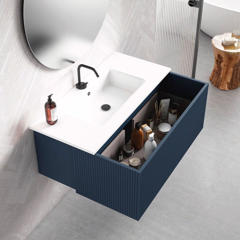 Lucena Bath 40" Bari Floating Vanity with Matching Top and Vessel SinkCeramic Sink in White, Grey, Green or Navy