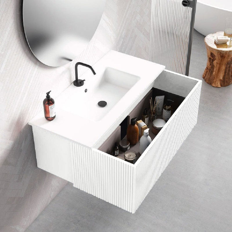 Lucena Bath 40" Bari Floating Vanity with Matching Top and Vessel SinkCeramic Sink in White, Grey, Green or Navy